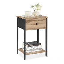 Songmics - Table de Chevet, Table d'Appoint avec Tiroir en Tissu, 38 x 28 x 61 cm, avec Étagère de Rangement, Marron Boisé