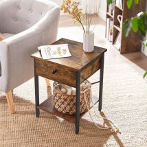 Songmics - Table de Chevet, Table de Nuit, Table d'appoint, Bout de canapé, tiroir et étagère, pour Chambre, Salon, Montage Facile, Cadre en Acier,