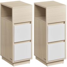 Vasagle - Tables de Chevet, Lot de 2, avec 2 Tiroirs et Compartiment Ouvert, Beige Naturel et Blanc Nuage