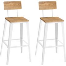 Tabouret Bar Industriel, Lot de 2, Chaise Bar Cuisine, avec Dossier, Cadre en Acier, Montage Facile, Style Industriel, Blanc - Vasagle