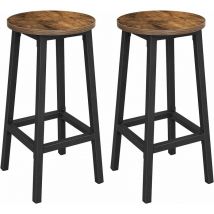 Lot de 2 tabourets hauts Vasagle Chaises de Bar - Siège de Cuisine - Cadre en Acier - Hauteur 65 cm - Montage Facile - Style Industriel - Marron