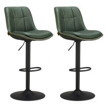 VASAGLE Tabourets de Bar, Lot de 2, Chaise de Cuisine, Siège Pivotant à Hauteur Réglable, Matelassé, en PU, avec Dossier et Repose-Pieds, Salle à