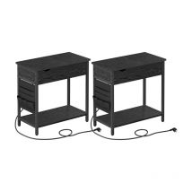 Vasagle - Tavolini con Multipresa, Set di 2, Tavolini Stretti con Porte usb, Sacchi, Comodino, per Salotto Soggiorno, Camera da Letto, Nero Effetto