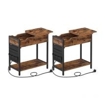 Vasagle - Tavolini con Multipresa, Set di 2, Tavolini Stretti con Porte usb, Sacchi, Comodino, per Salotto Soggiorno, Camera da Letto, Marrone