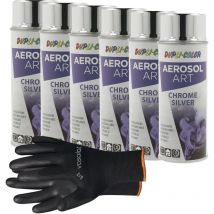 Dupli-Color Chrom Lackspray Hochglanz - Chrom Spray mit guter Deckkraft - Lackspray Effekt für Metall, Kunststoff und Holz - Sprühfarbe, 6 Stück