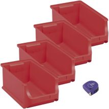 Vasalat Stapelboxen 355x205x150mm Gr.4, Sichtlagerboxen Für Werkstatt Garage Und Lager, Kunststoff Rot, 4x Sichtlagerkästen