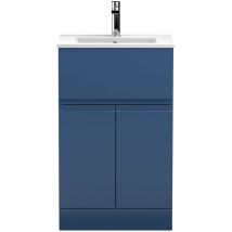 Hudson Reed Urban Satin Blue 500mm Floor Standing Single Drawer 2 Door Vanity Unit and Minimalist Ceramic Basin - URB301B