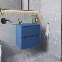 Urban Wall Hung 2-Drawer Vanity Unit with Worktop 500mm Wide - Satin Blue - Hudson Reed