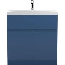 Hudson Reed Urban Floor Standing 2-Door Vanity Unit with Basin 1 Satin Blue - 800mm Wide