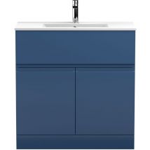 Hudson Reed Urban Floor Standing 2-Door Vanity Unit with Basin 2 Satin Blue - 800mm Wide