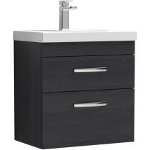 Nuie Athena Wall Hung 2-Drawer Vanity Unit with Basin-3 600mm Wide - Charcoal Black