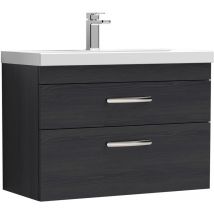 Nuie Athena Charcoal Black Woodgrain 800mm Wall Hung 2 Drawer Vanity Unit and Thin Edge Ceramic Basin - ATH068D