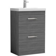 Nuie Athena Floor Standing 2-Drawer Vanity Unit with Basin-3 600mm Wide - Anthracite Woodgrain