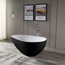 Vasca da bagno freestanding veneto - nero/bianco o bianco lucido - 180 x110 x 62 cm - rubinetteria opzionale Con rubinetteria 1521, Senza sistema di