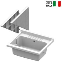 Arati Bath&shower - Pilozzo Lavatoio A Parete In Resina Mongardi Basis 61x50,5x26 Cm Con Staffe Di Supporto Bianco - 7845c98