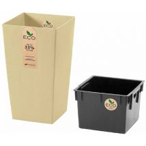 Vase carré élevé dans un intérieur écologique avec des ordures internes amovibles EcodeCo Durs 32.5x32.5xH61 cm Beige - Beige