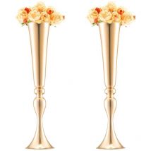 Vase de mariage, lot de 2, supports de fleurs de mariage de 56 cm de haut, vase or en métal en forme de trompette pour centre de table, pour dîner,