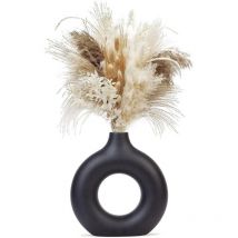 Vase Decoratif en Ceramique, Noir Mat, Fleurs Séchées Fait à la Main, Forme Ronde d'art Moderne pour Décoration de la Maison, du Salon, des Centres