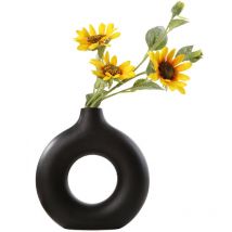 Vase Decoratif en Ceramique, Noir Mat, Fleurs Séchées Fait à la Main, Forme Ronde d'art Moderne pour Décoration de la Maison, du Salon, des Centres