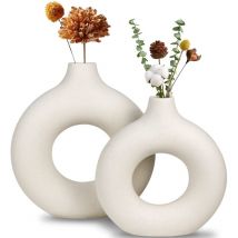 Vase en céramique blanche, vase moderne pour décoration minimaliste, vases à fleurs de pampa ronds creux mats pour maison bohème, fête de mariage,