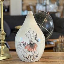 Vase floral blanc nacré fer 25x42cm