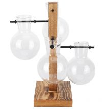 Feiyue - Vase hydroponique innovant avec support en bois Vase à fleurs de bureau transparent pour la maison