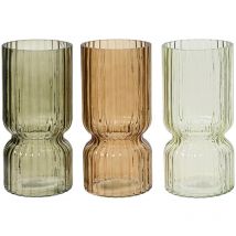 Vase tubulaire ondulé en verre, ø11x23cm, 3 couleurs. Basics