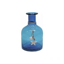 Vase petite bouteille en verre teinté bleu