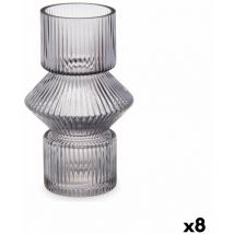 Gift Decor Vase rayé en cristal gris 9,5 x 16,5 x 9,5 cm (8 pièces)