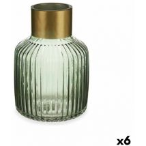 Giftdecor - Vase en verre rayé vert doré 14,5 x 22 x 14,5 cm (6 pièces)