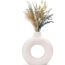 Vase Decoratif en Ceramique, Vase De Forme Ronde d'art Moderne, vases en céramique en Donut Blanc pour La Décoration Salon, Chambre à Coucher,