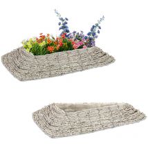 Relaxdays Vasi per Fiori, Set da 2, Fioriere in Rattan con Rivestimento, per Interni, 10 x 55 x 25 cm, Bianco Naturale