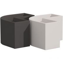 Eckvase Cromia Flowerpot aus Harz mit Dekoration, einfarbig 'Made in Italy -Grau
