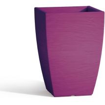 Vaso con sottovaso in resina mod. Aloe quadrato 27X27cm h 40 viola