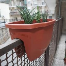 Vaso Flora da Balcone per Ringhiera Rettangolare 58x29x24cm Color Terracotta