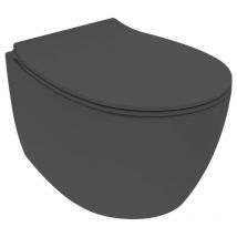 Vaso sospeso nero opaco con sedile e profondità di 51 cm con copri WC SoftClose Ercos Kite KITBCKTEKVASO0001