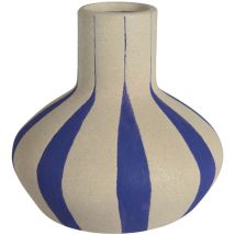 Vaso Stripe D.16xH16cm in ceramica blu e bianco sporco – Decoris