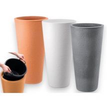 Vaso tondo alto a cono Ø40xH78 cm in resina resistente da esterno con vaschetta estraibile Tirso Plus gdm - Bianco
