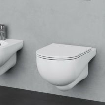 Vaso WC NUVOLA Sospeso con Coprivaso Termoindurente - Chiusura Rallentata - Ceramica Bianca - Design Contemporaneo