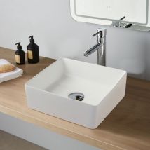Planetebain - Vasque à poser carrée 38.5 x 38.5 cm - Blanc brillant - Rebords fins - Carrare
