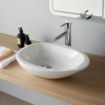 Planetebain - Vasque à poser galet en céramique blanche