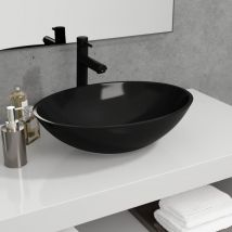 Design In - Vasque à poser Lavabo,Bac à laver,Évier Verre 50x37x14 cm Noir CFW37401
