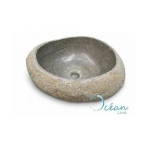 Vasque salle de bain à poser 30 cm en pierre de rivière, Galéo