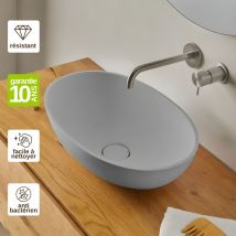 Resigres - Vasque à poser, Ovale L47,3l32,4H14,5cm, lavabo salle de bain Résigrès Altéa Gris , Solid Surface