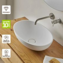 Resigres - Vasque à poser, Ovale L47,3l32,4H14,5cm, lavabo salle de bain Résigrès Altéa Blanc , Solid Surface