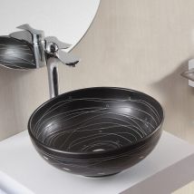 Rue Du Bain - Vasque pour salle de bain Ronde - Céramique Noire rainurée Blanc - 41 cm Dark