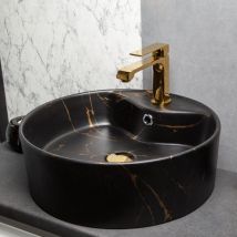 Kerra - Vasque à poser ronde en céramique tanza noir mat marbré doré Ø46 cm