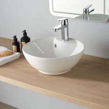 Planetebain - Vasque à poser porcelaine blanche ø41cm- Rebords fins