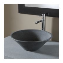 Planetebain - Vasque à poser ronde évasée en pierre gris