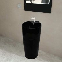 Vasque/lavabo Lave-mains Évier/ À Trou De Trop-plein/robinet Céramique Noir Pour Salle De Bain